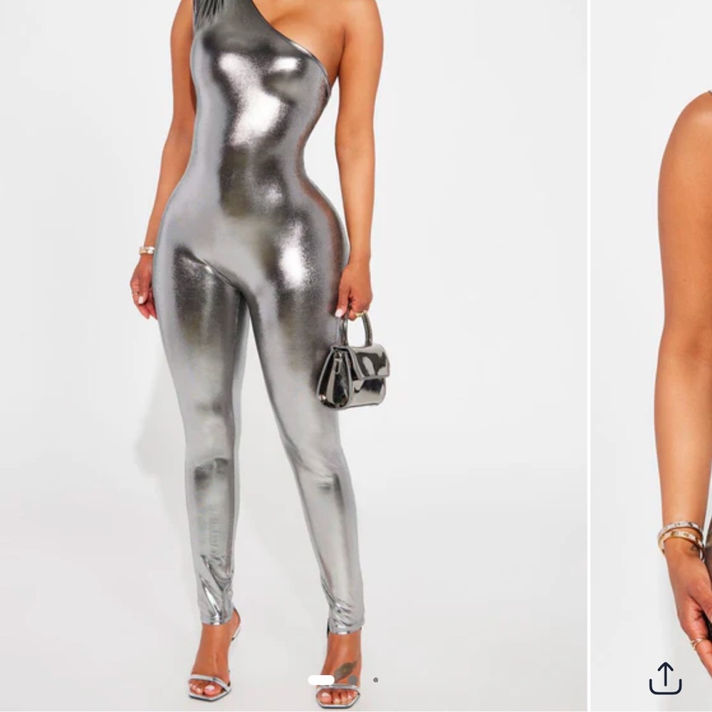 Silver One-Shoulder Metallic Bodysuit